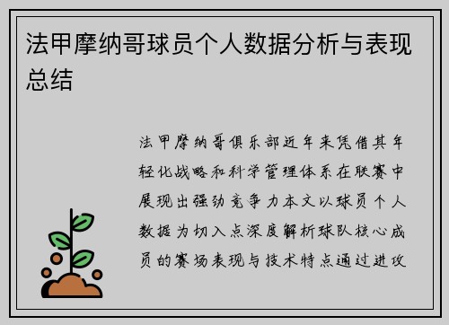 法甲摩纳哥球员个人数据分析与表现总结