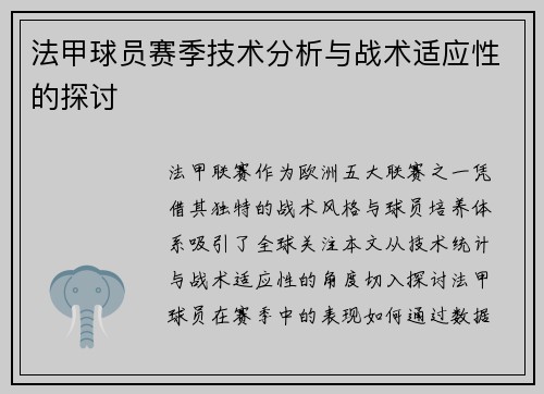 法甲球员赛季技术分析与战术适应性的探讨